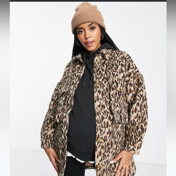 NWT URBAN BLISS/ASOS BROWN AND BLACK LEOPARD PRINT OVERSIZED JACKET SIZE 4 - Picture 1 of 9